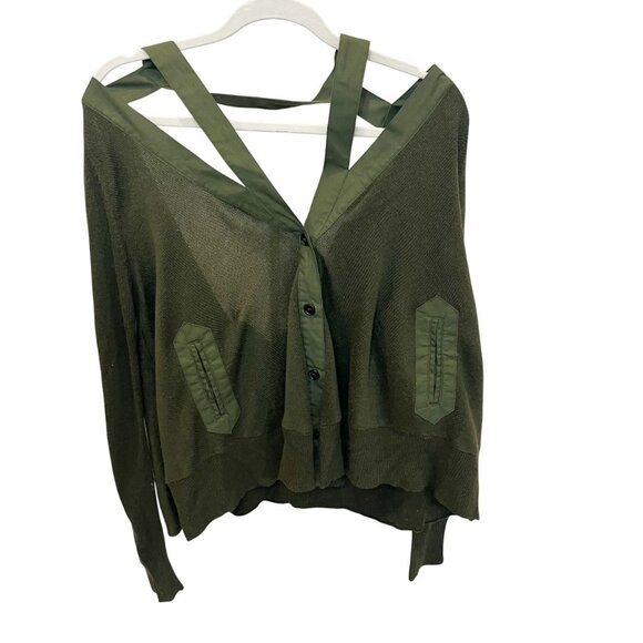 Nicholas K Sweaters - Nicholas K Green Open Back Boxy Cardigan Sweater Cold Shoulder Artsy Size Medium
